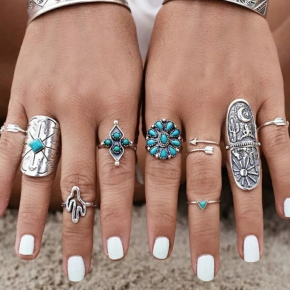 9 Southwestern Rings. Cowgirl Rodeo Cowboy Country Western Arrow Cactus - Picture 4 of 11